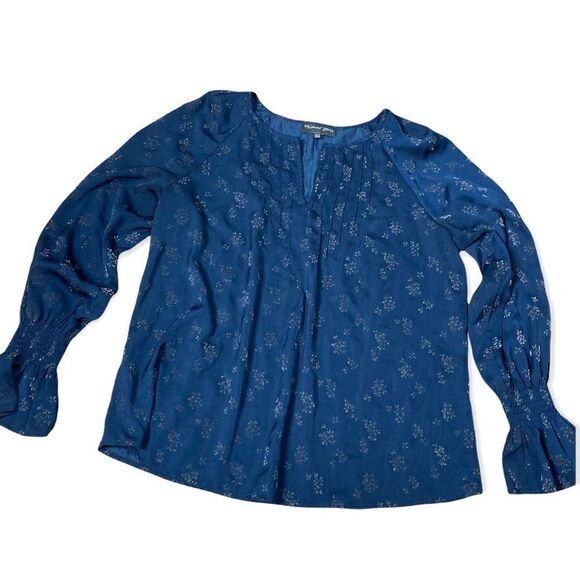 Michael stars blue floral blouse with split neck-M - Picture 1 of 8